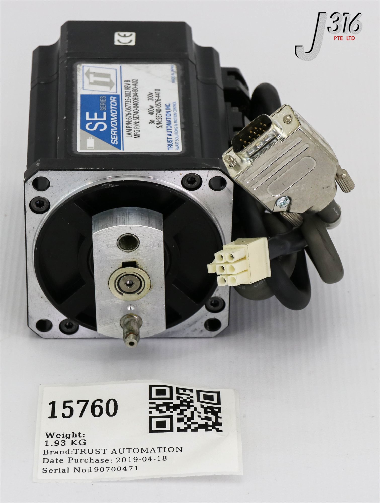 S.N. 15760 TRUST AUTOMATION SE SERIES SERVOMOTOR, 676-067735-502 SE740